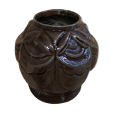 Old art deco vintage brown enameled cast iron plant pot