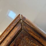 Solid oak carved coffee table with glass top