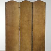 Antique English red leather hand-painted chinoiserie room divider/ screen