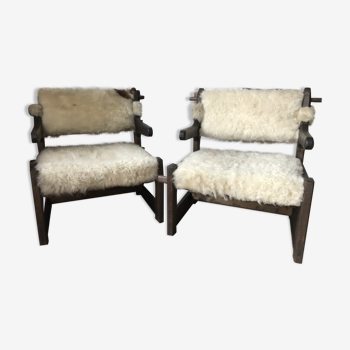 Side Chairs in Lambs Wool, Set of 2