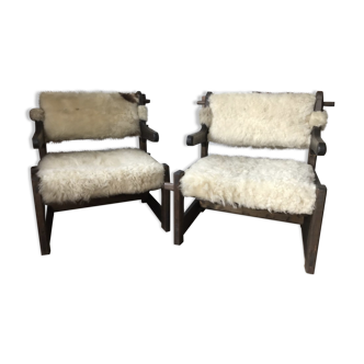 Side Chairs in Lambs Wool, Set of 2