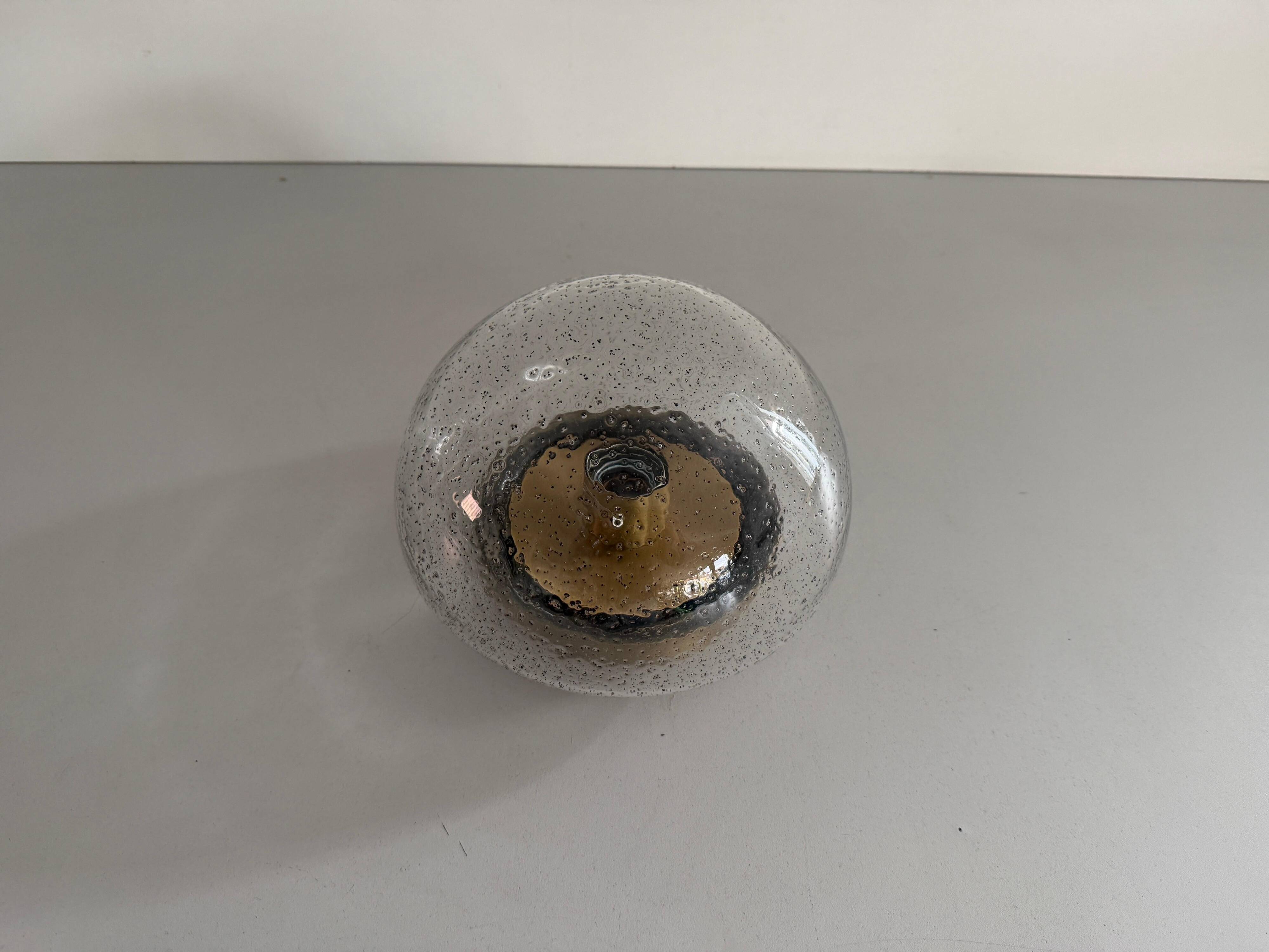 Flush glass shade with bubble texture and brass base by Hillebrand, 1960s, Germany.