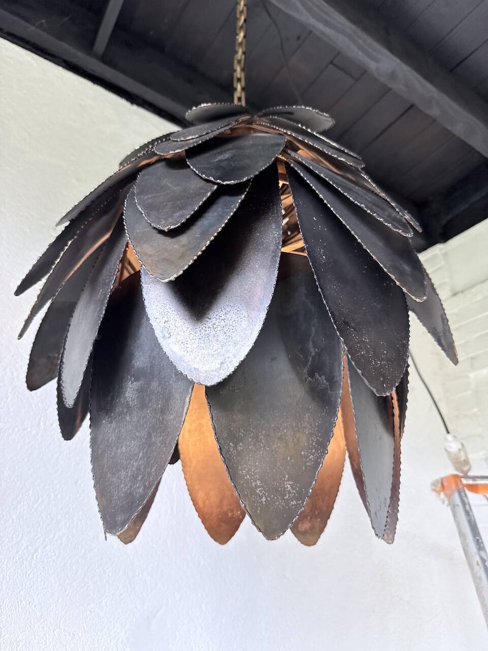 Brutalist suspension Jansen metal welded flower