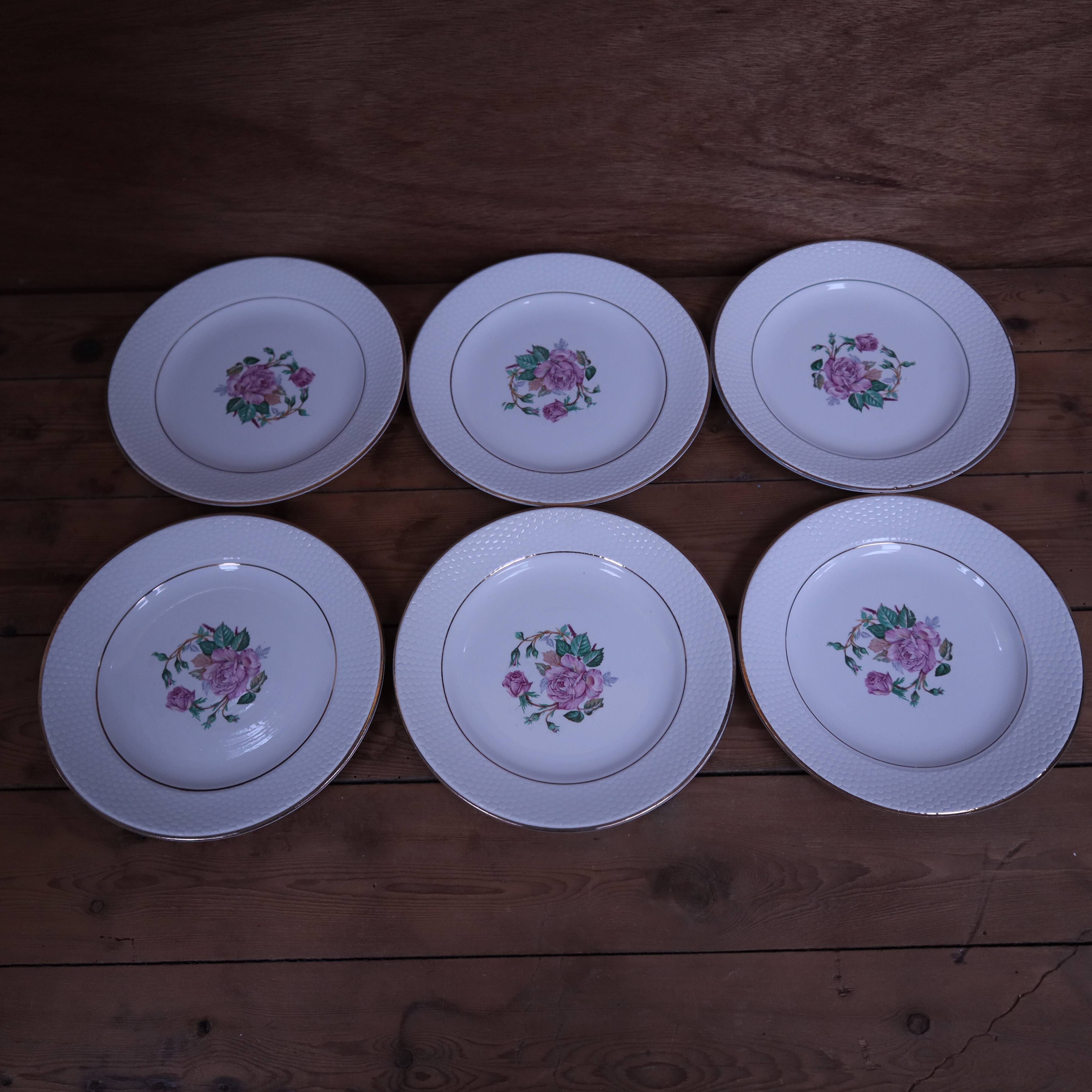 6 dessert plates in half porcelain with floral design KIFO Amandinoise