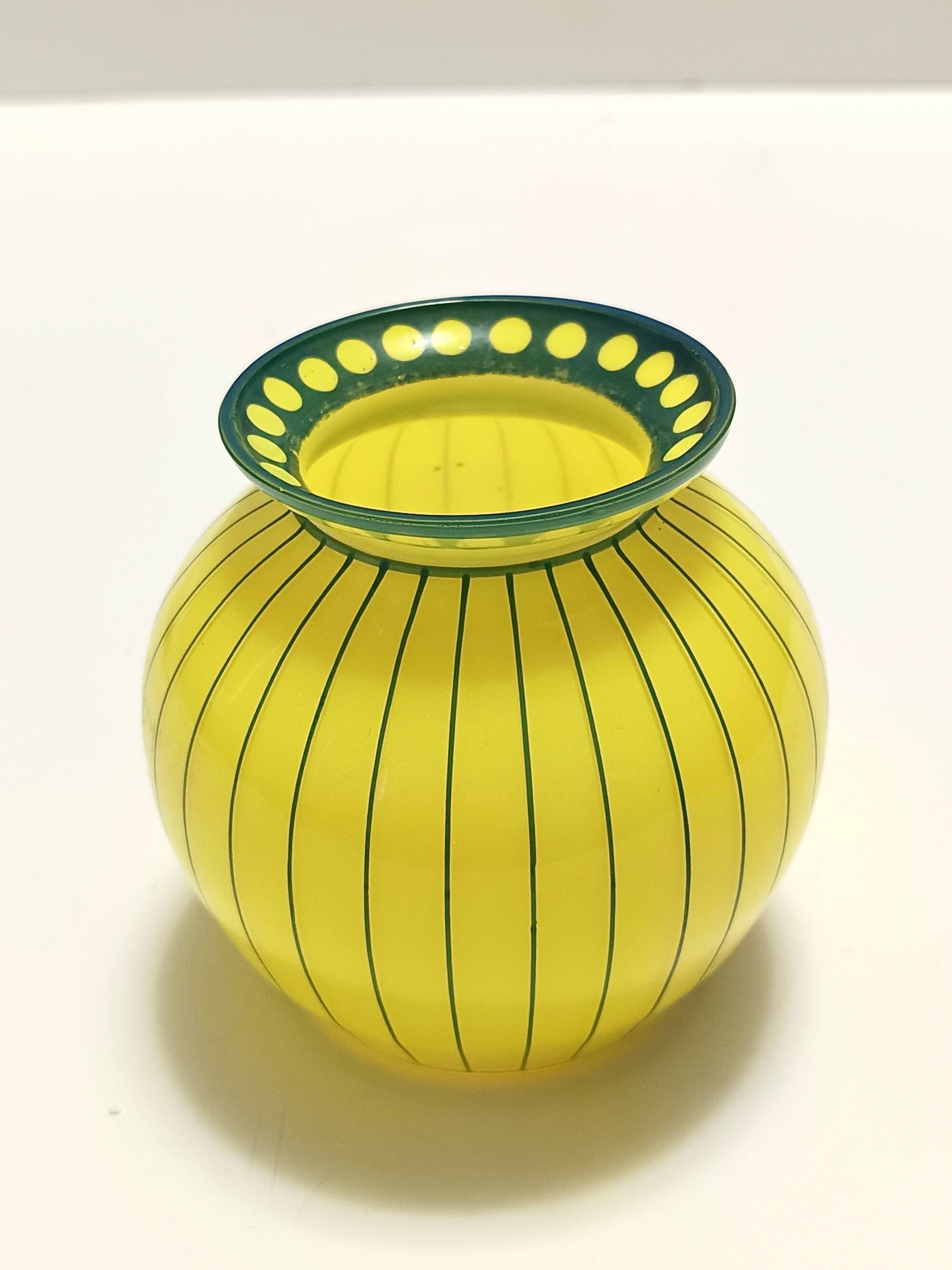 Art Deco Yellow and Green Glass Vase in the style of Josef Hoffmann, Austri