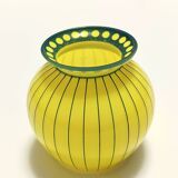 Vase Art Déco en verre jaune et vert dans le style de Josef Hoffmann, Autriche