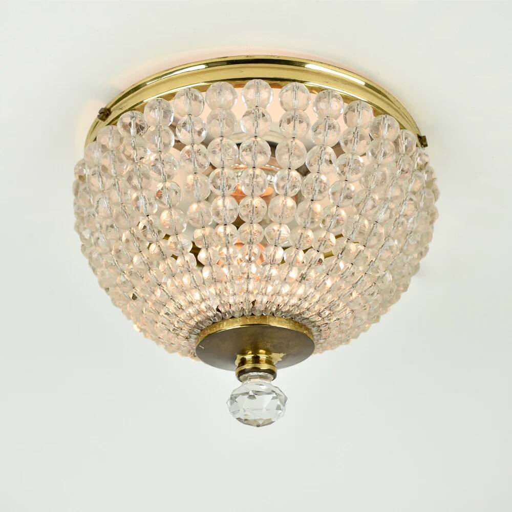Vintage French brass and crystal flush mount antique