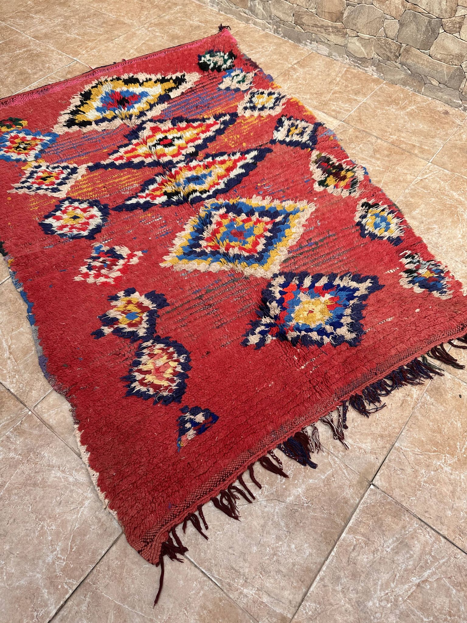 Tapis marocain unique - Tapis Art déco vintage - Tapis Boucharouit
