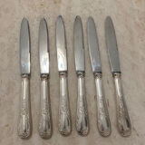 Set of 6 cheese or dessert knives in vintage silver metal