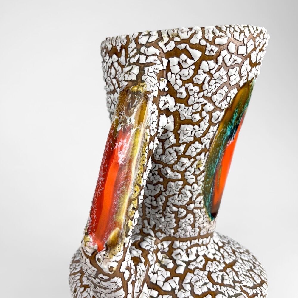 Pair of ceramic vases cracked and flamed Vallauris 70s