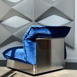 Stainless steel and royal blue velvet armchair, France, 1970s