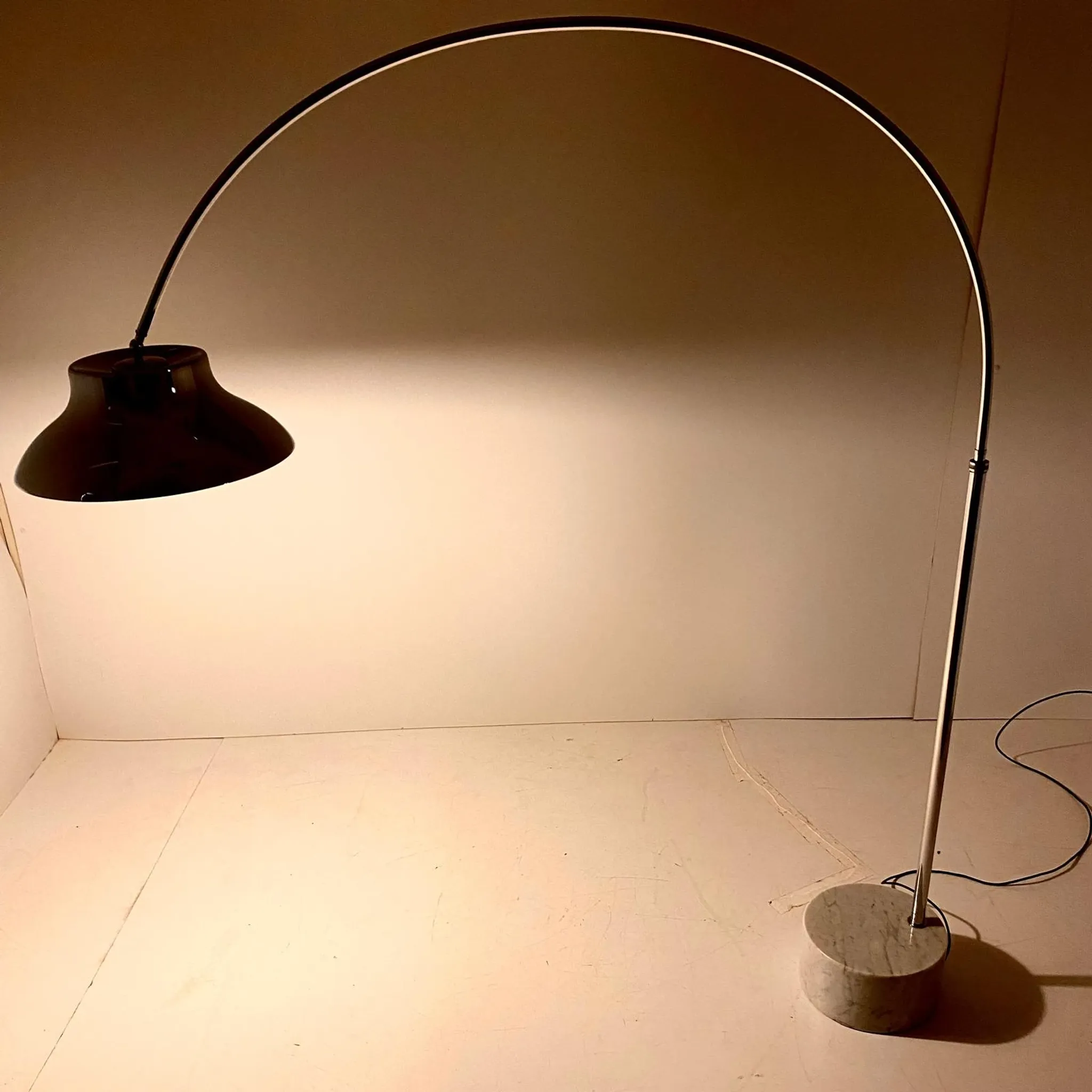 Sculptural Italian Space Age XL Chrome Arc Floor Lamp with Carrara Marble B