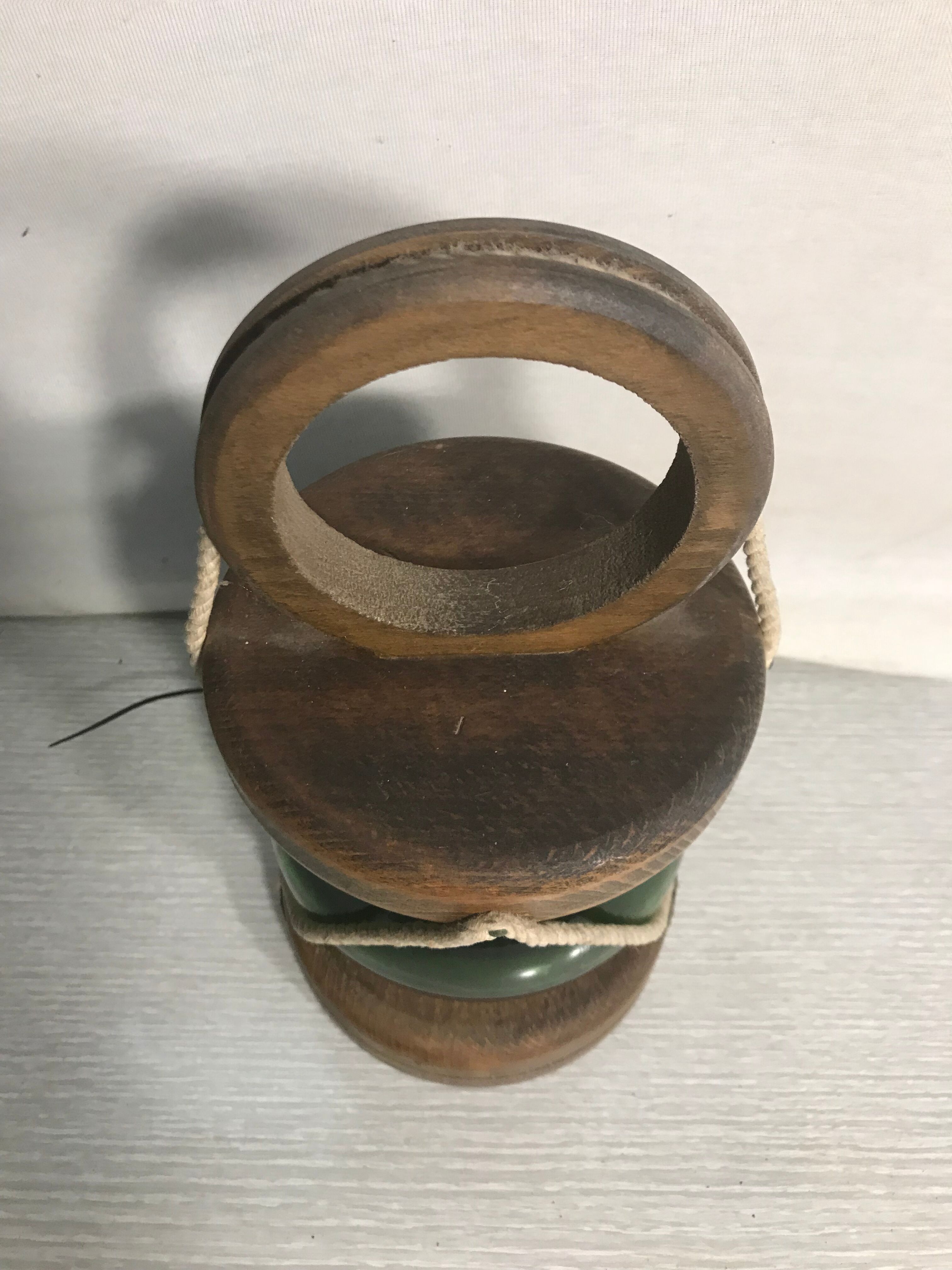 Old Marine Style Lamp Wood - String - Vintage Green Glass Ball Reflector