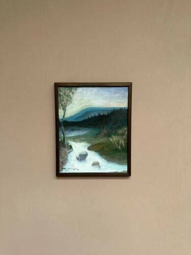 Mid-Century Oil on Canvas “River” by Unknown Artist, Vintage & Framed 36×45cm
