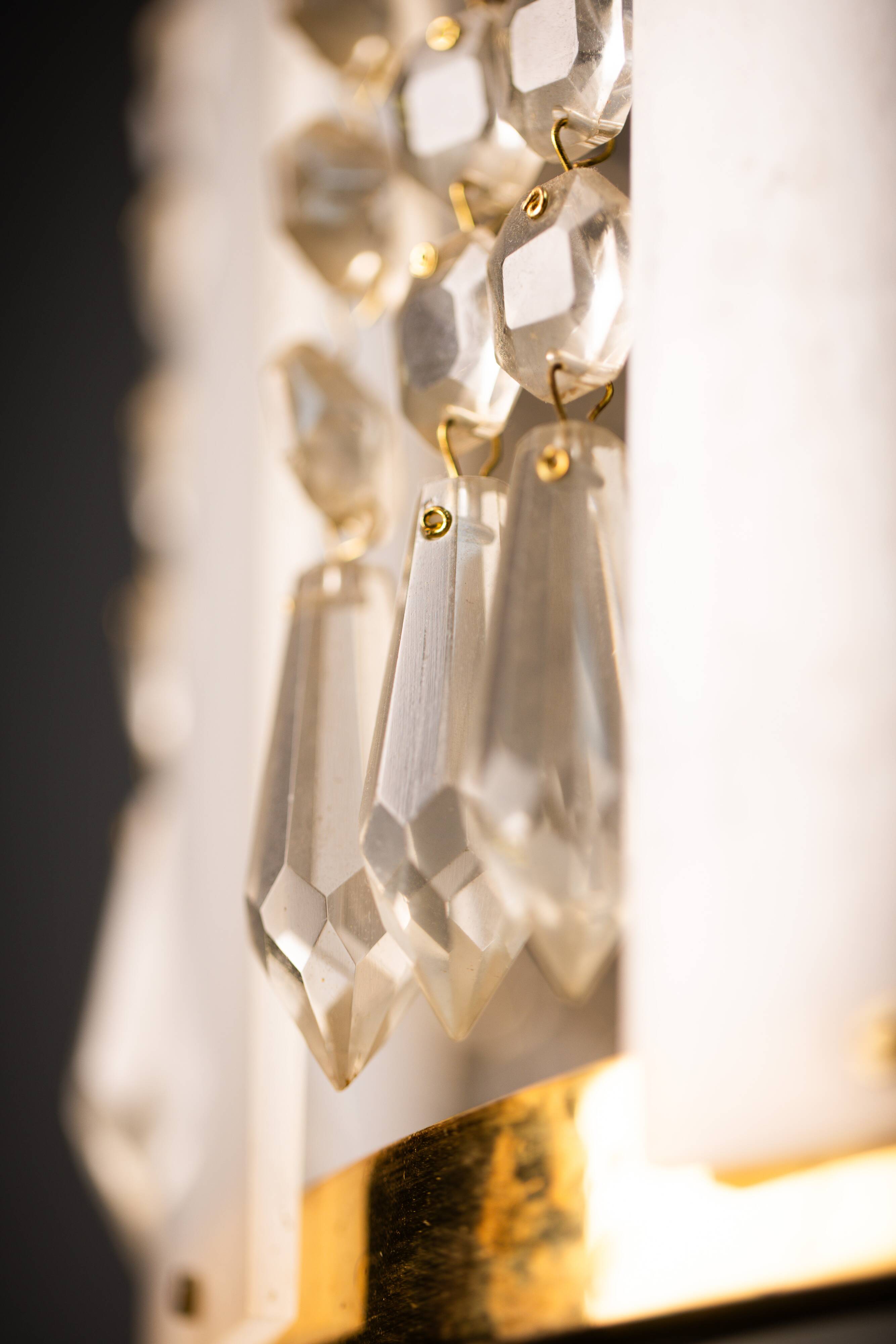 Vintage Crystal Chandelier: 1970s Czech Brass Glass Pendant Light