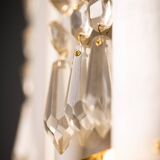 Vintage Crystal Chandelier: 1970s Czech Brass Glass Pendant Light