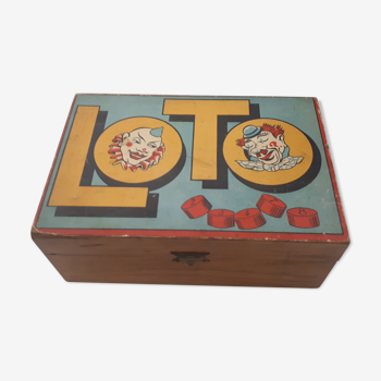 Vintage wooden lotto game with cardboard grid and wooden numero