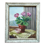 1940s French Cecile Haeni Hydrangea Still Life – Signed Vintage Oil on Pane