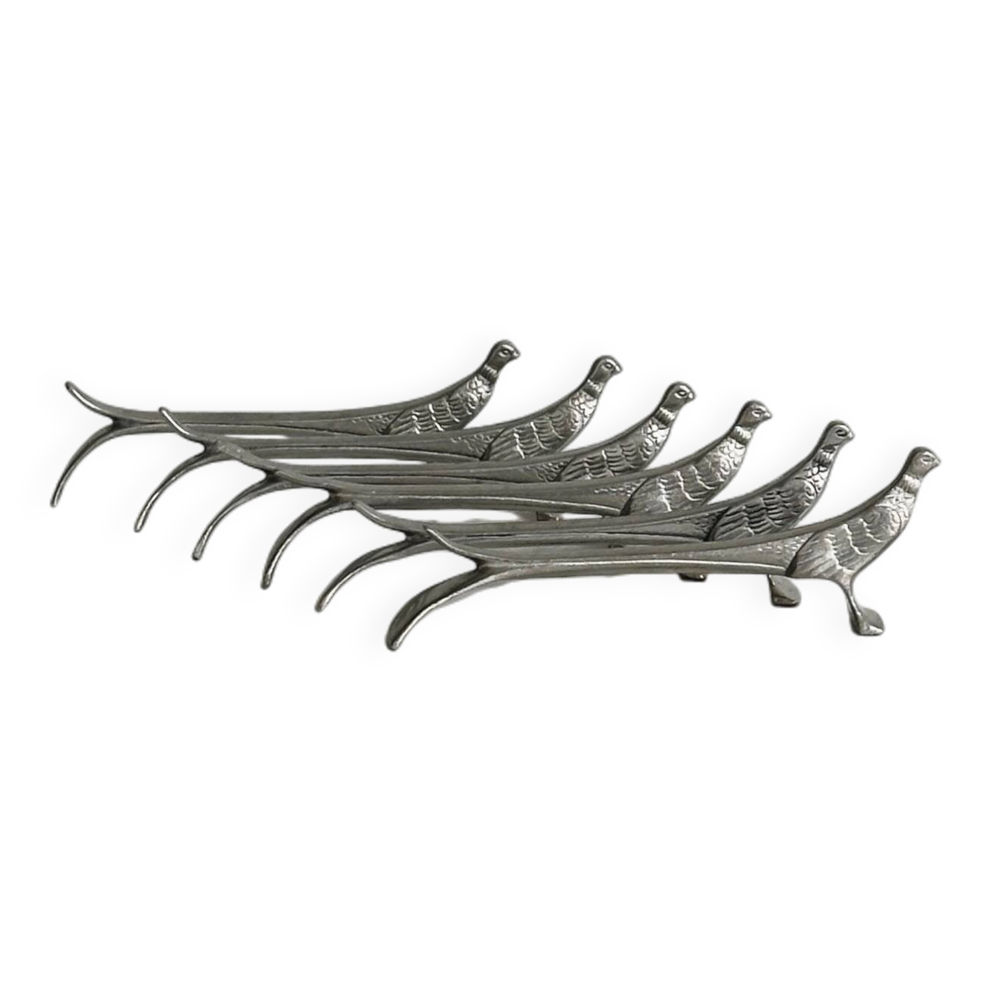 6 silver metal knife holders, pheasant shape