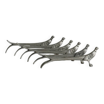 6 silver metal knife holders, pheasant shape