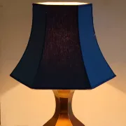 70's design table lamp in gold brass and blue fabric