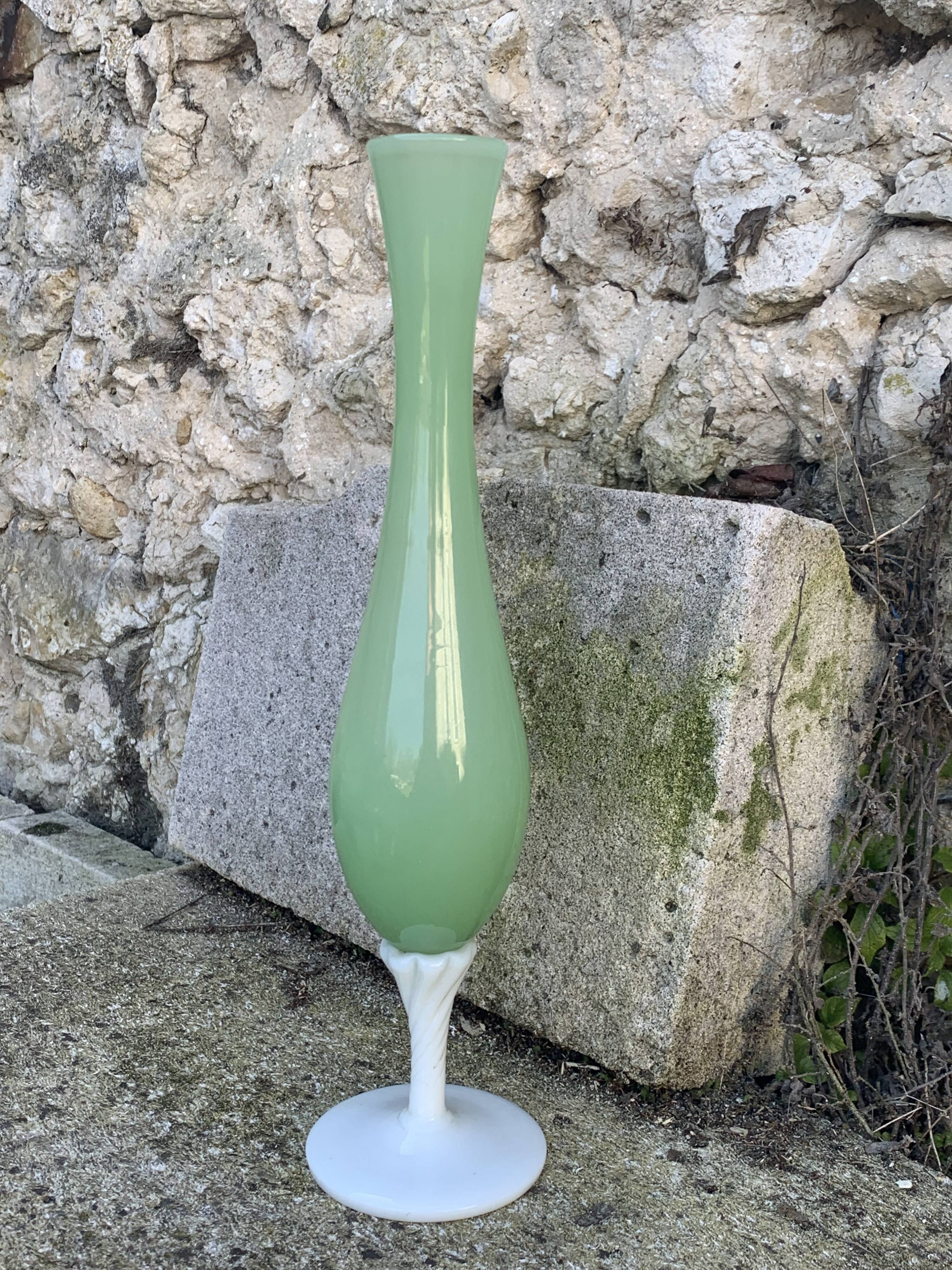 Vintage green and white opaline soliflore vase