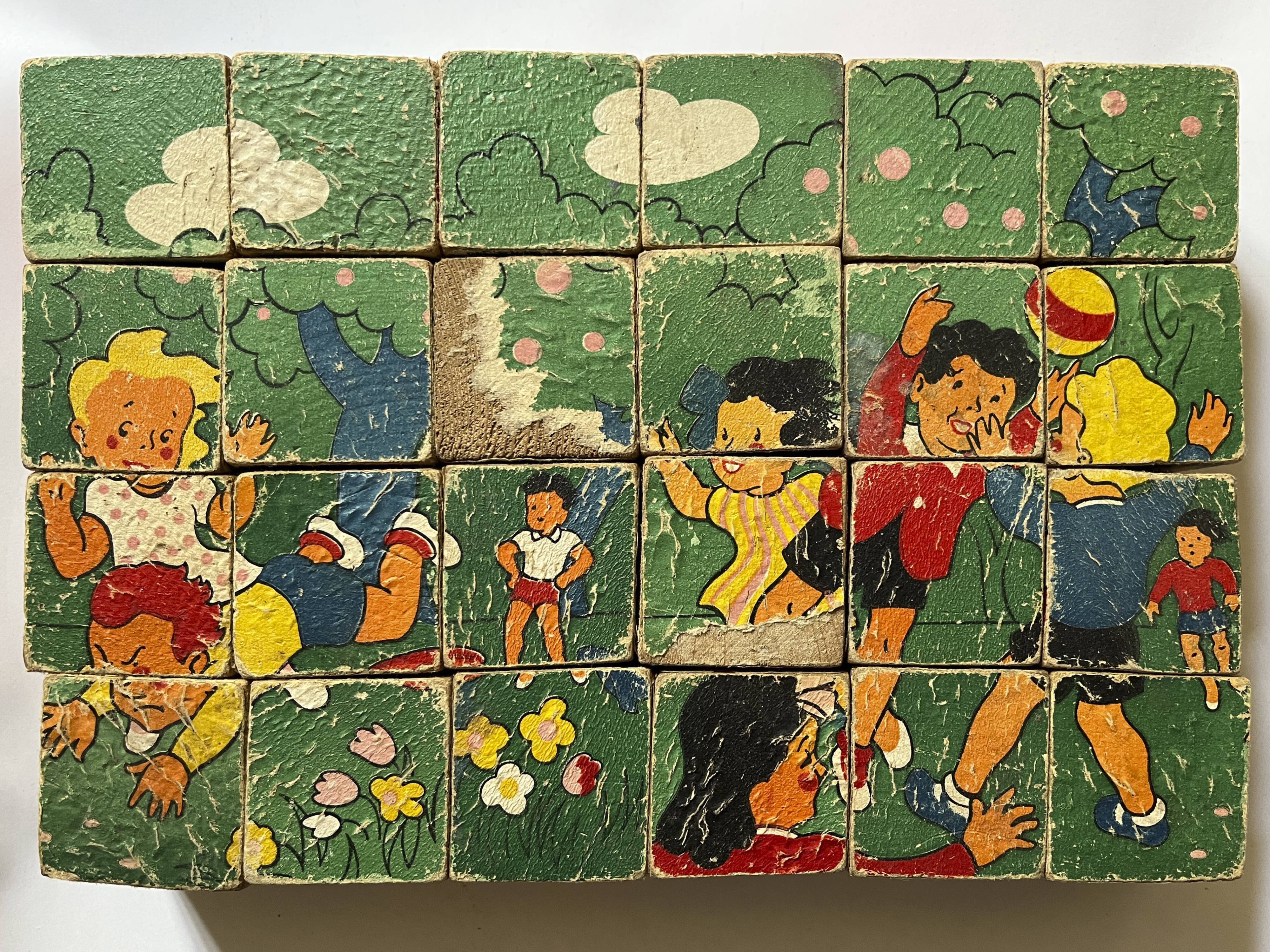 Set of wooden cubes from the 1900s six views