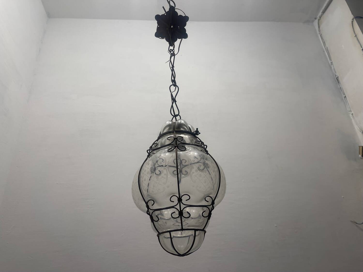 Wrought Iron Murano Glass Light Pendant 1950’s