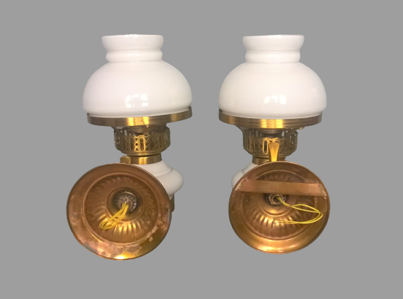 Pair of double opaline and gold metal wall light vintage 60's