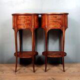 Pair of bedside Louis XV drums in precious wood marquetry of the twentieth century