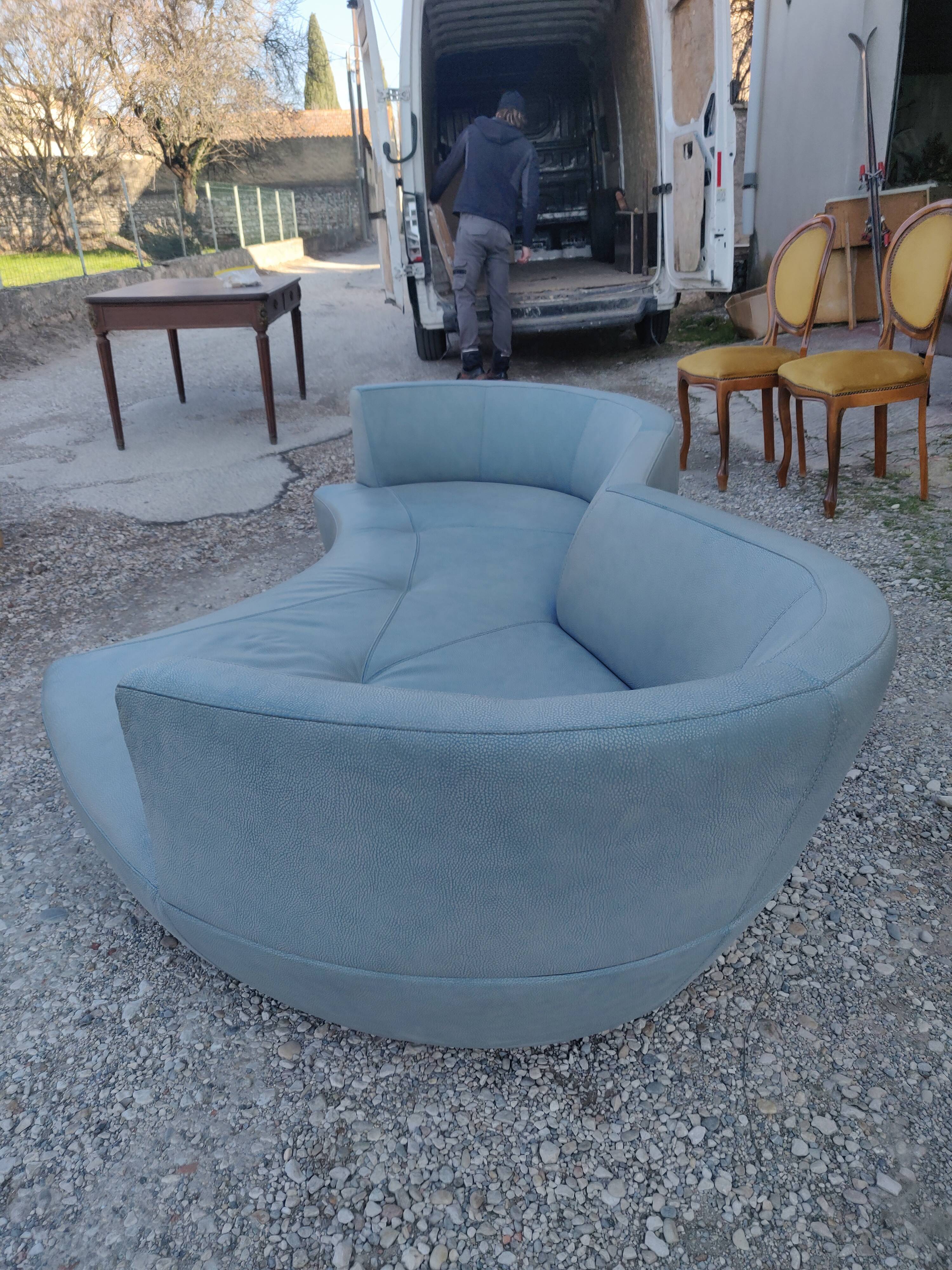 Canape design roche bobois blue leather