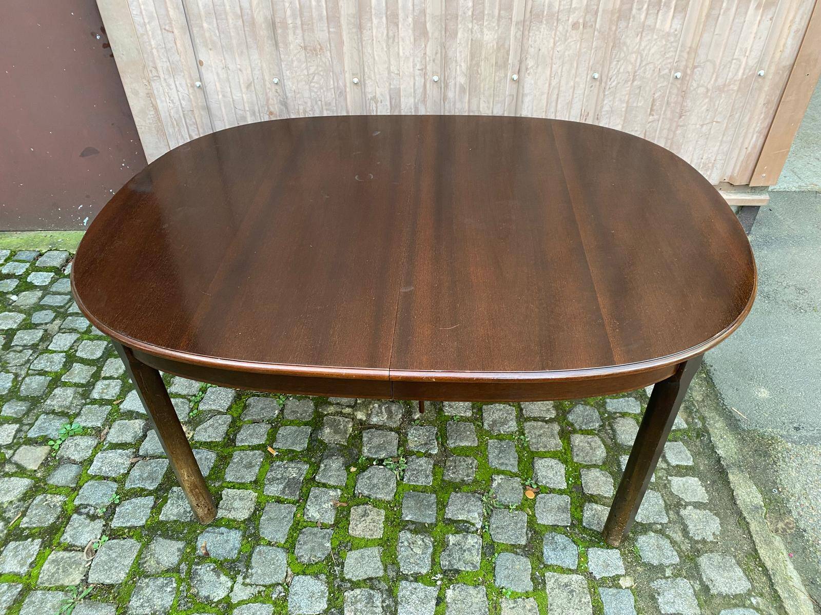 Extendable oval Scandinavian dining table in teak and mahogany, 1950s, 245cm
