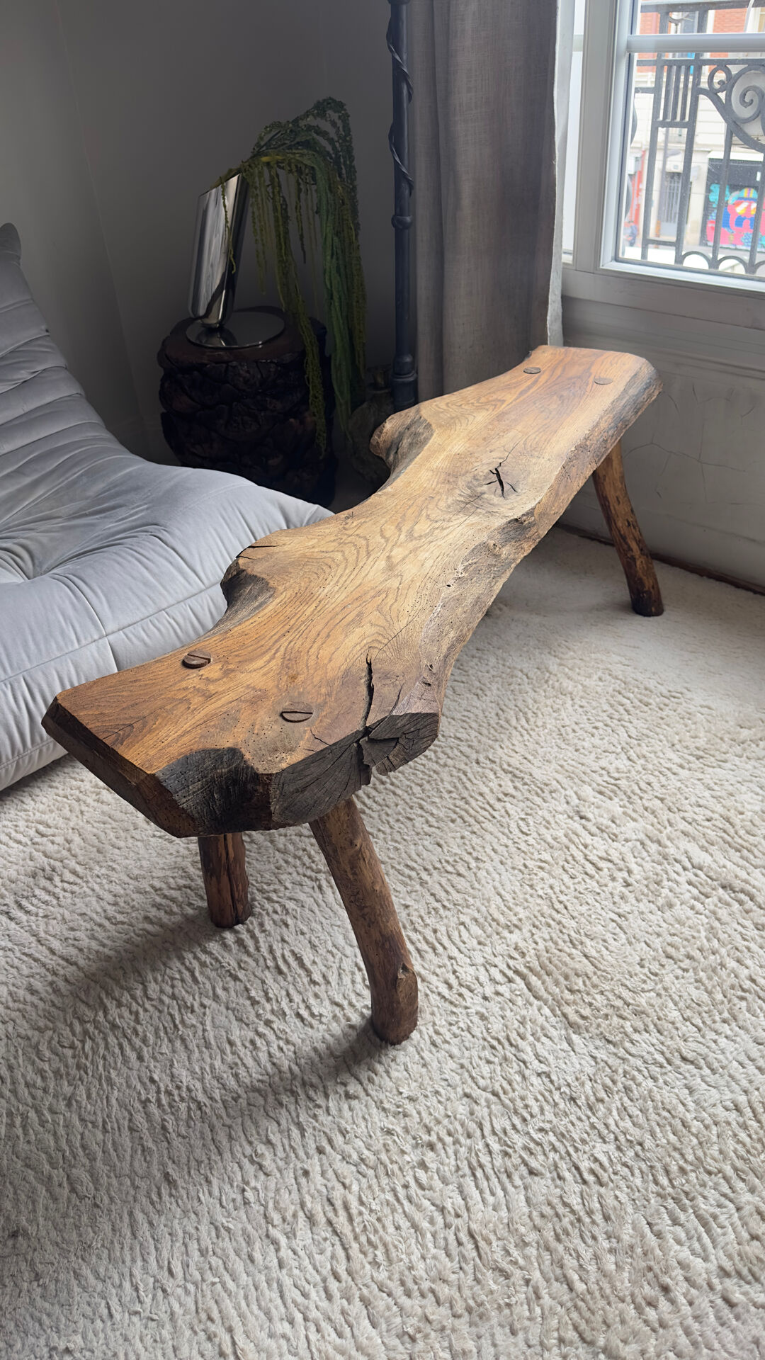 Brutalist wooden bench