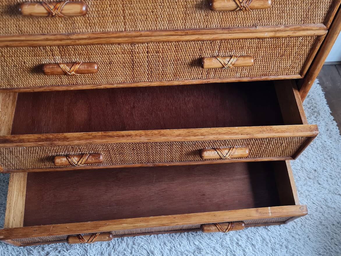 Vintage rattan chest of drawers circa 70s