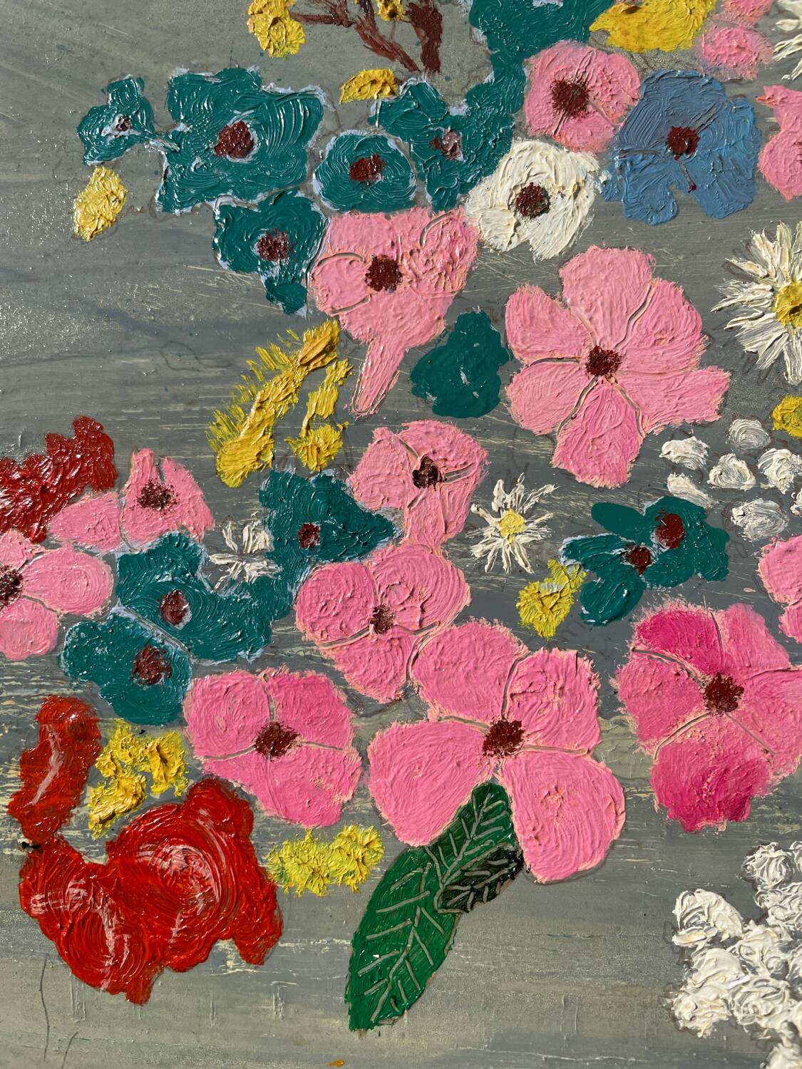 Peinture bouquet de fleurs tableau naïf