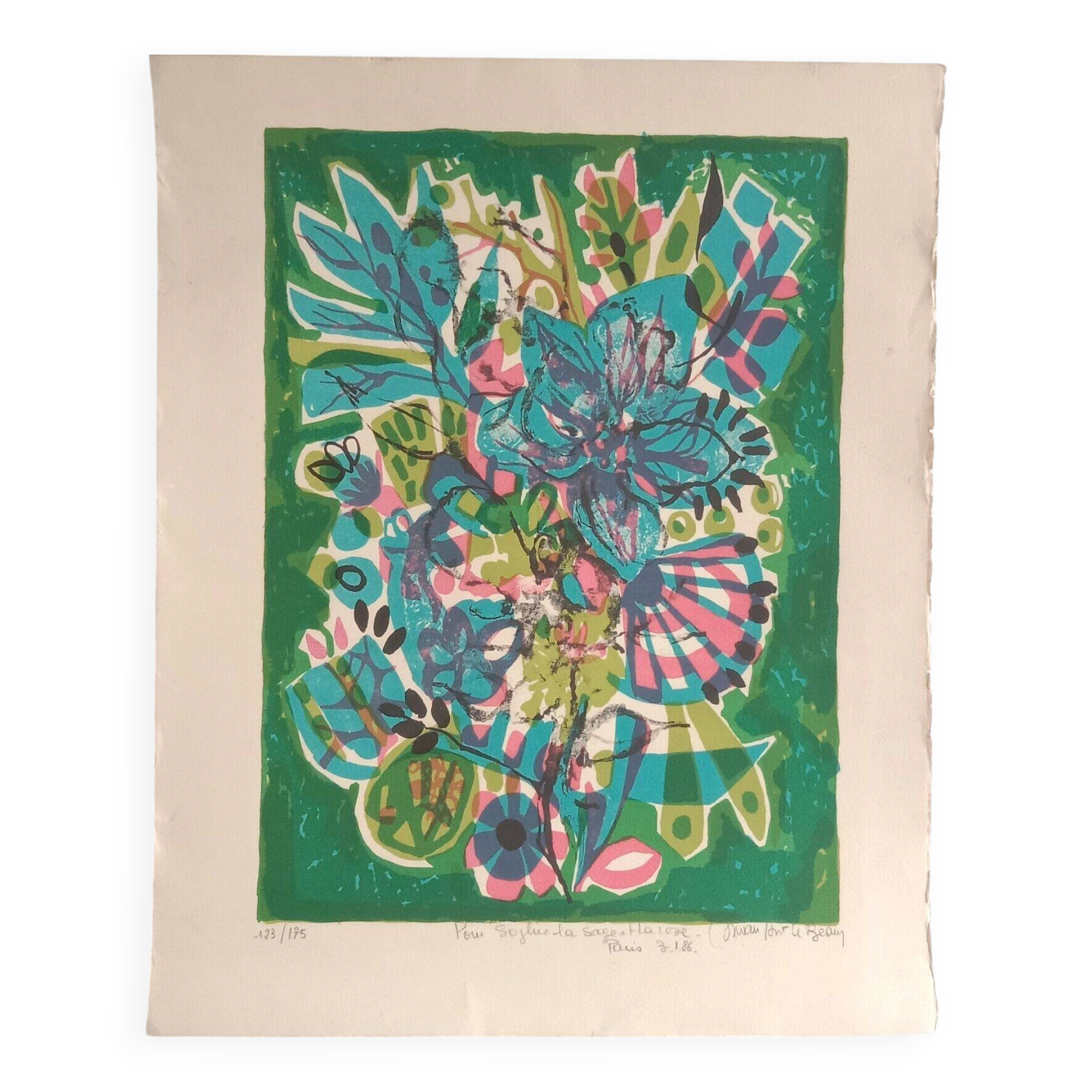 Bouquet by Michèle Van Hout, The Beautiful Lithograph No. 123/175, Signed