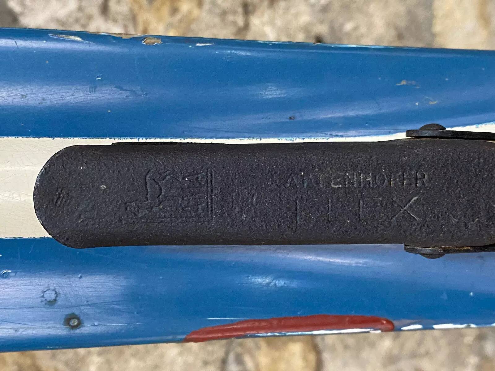 Old Pair of Vintage Blue & White Wooden Skis Mountain Chalet Decor - 218 cm