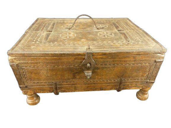 Old wedding chest in carved wood Nepal or India