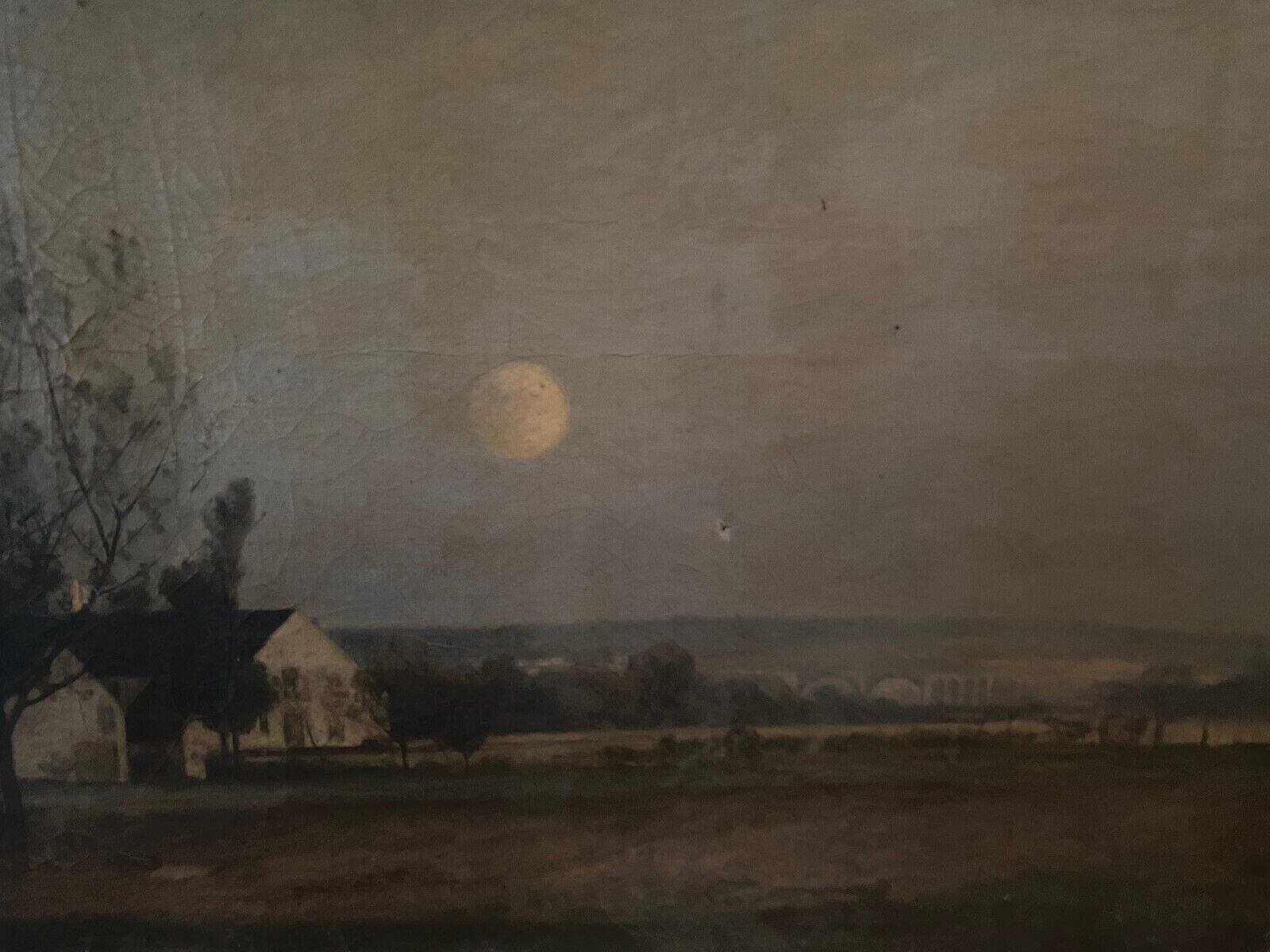 Oil on canvas moonlit landscape early 20th century