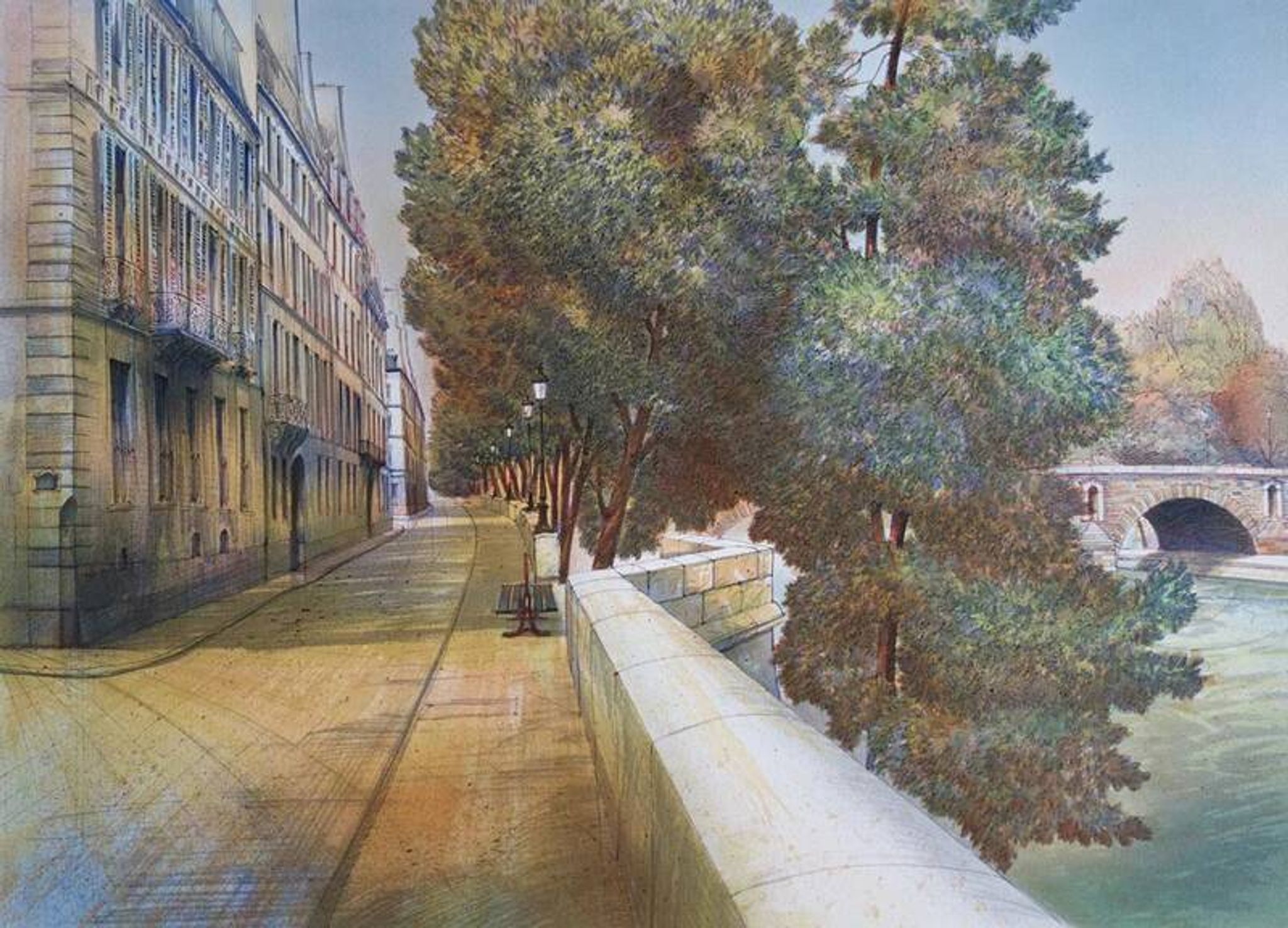 Rolf RAFFLEWSKI : Paris, Quai de Béthune, lithographie originale signée