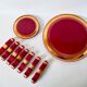set of trivets, bottle coasters and knife holders in art de cherry-colored ceramic