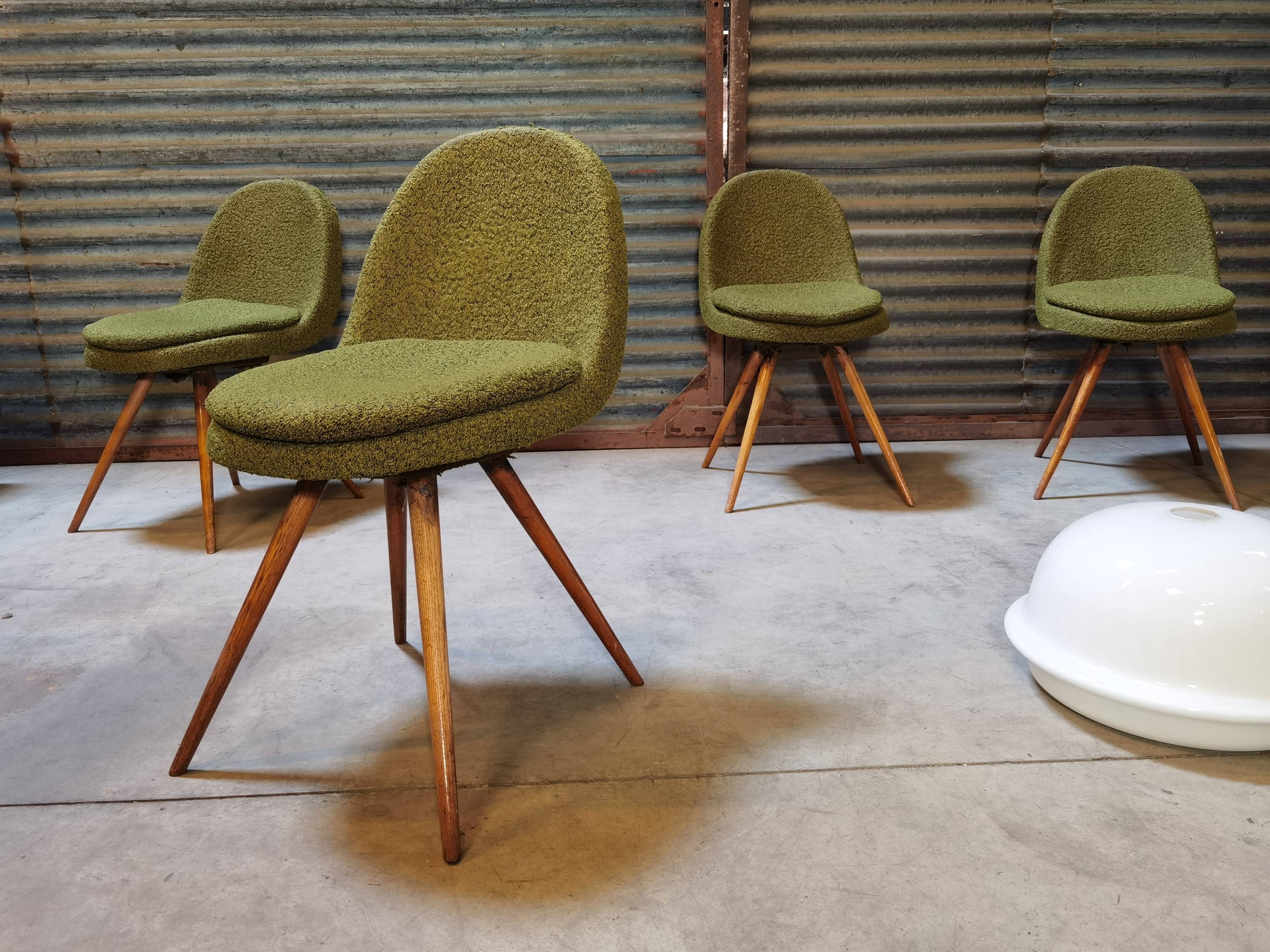 Suite of 4 chairs by Miroslav Navratil Wood resin and fabric Year 60