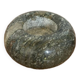 Ancien Bougeoir Votif Marbre Polie Rond Circa 1980 Vintage