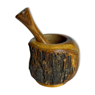 Mortar for garlic and spices in olive wood turned Art-Populaire