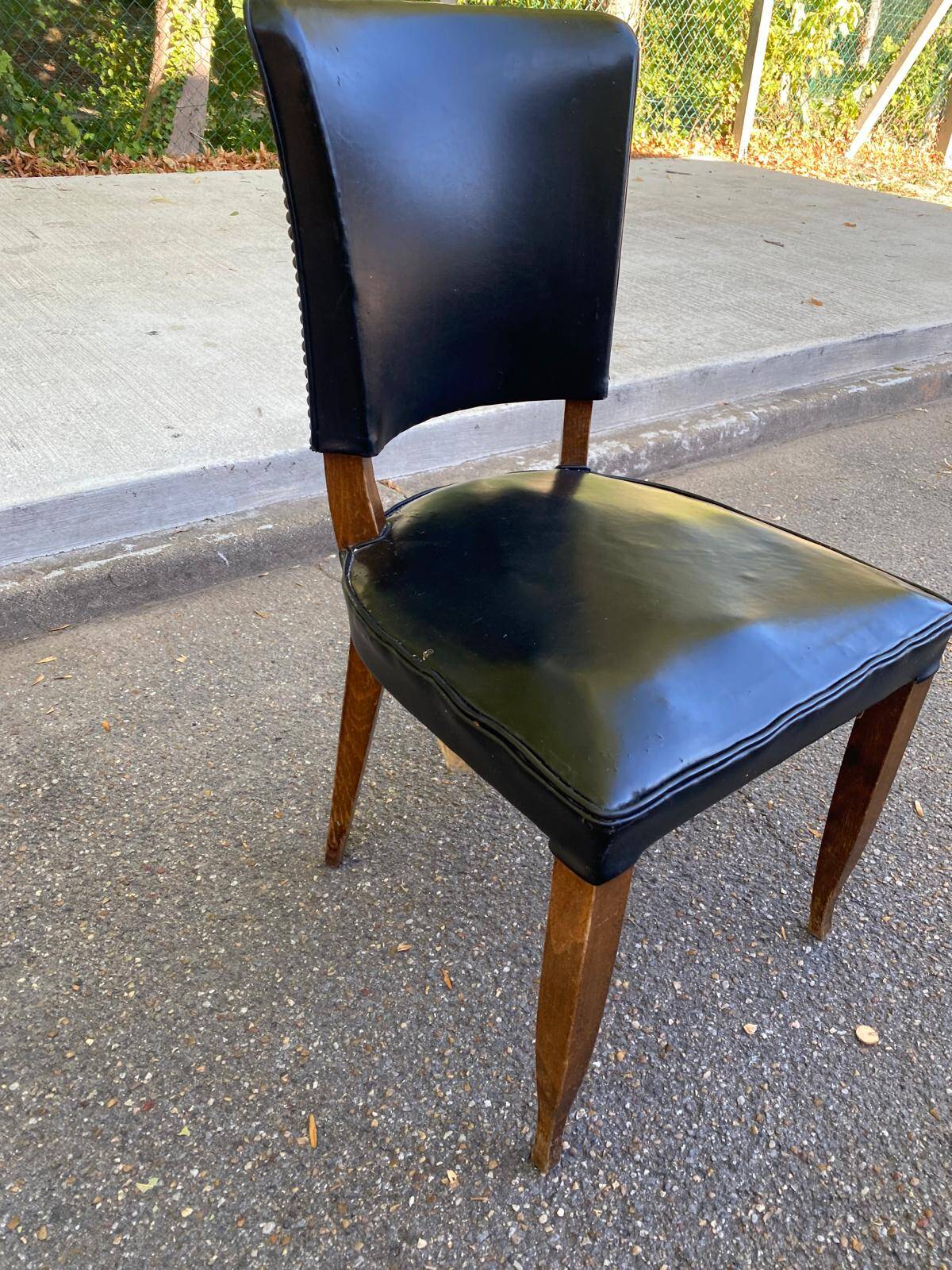 Vintage Art Deco Chair / 1950s – Wood & Black Faux Leather