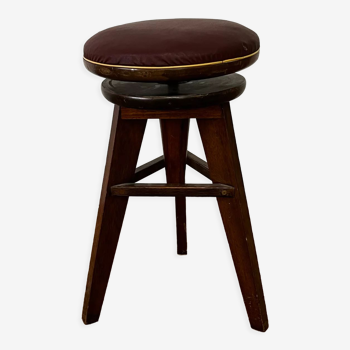 Wooden and skaï screw stool