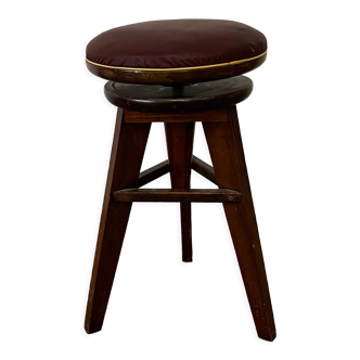 Wooden and skaï screw stool