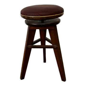 Wooden and faux leather screw stool