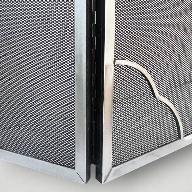 Antique brushed steel and brass fireplace screen – foldable – 1960s