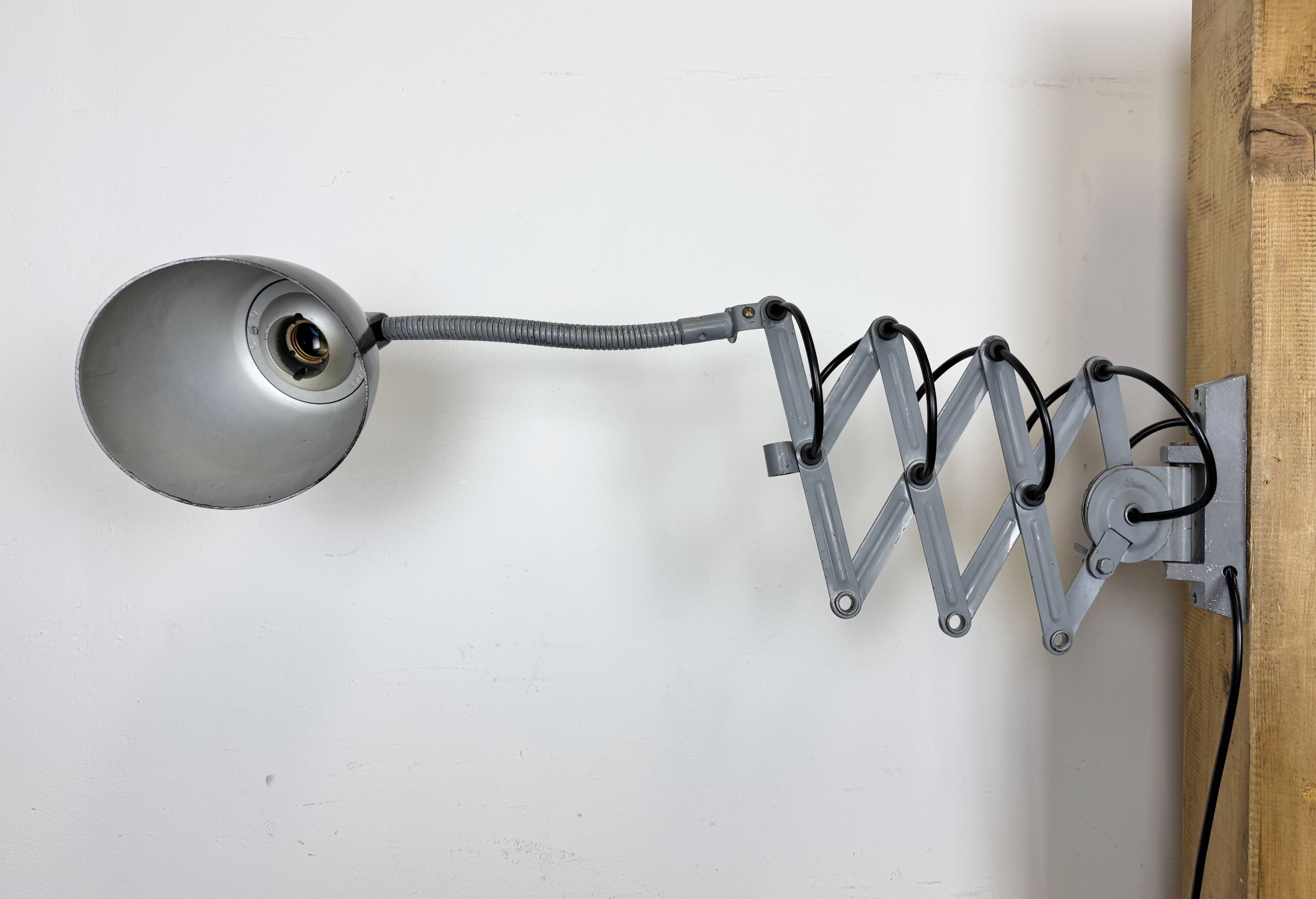 Grey Industrial Scissor Wall Lamp from Elektroinstala, 1960s
